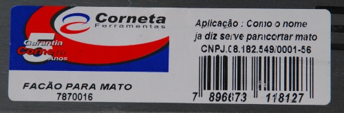 Etiqueta do facão de mato "Corneta"